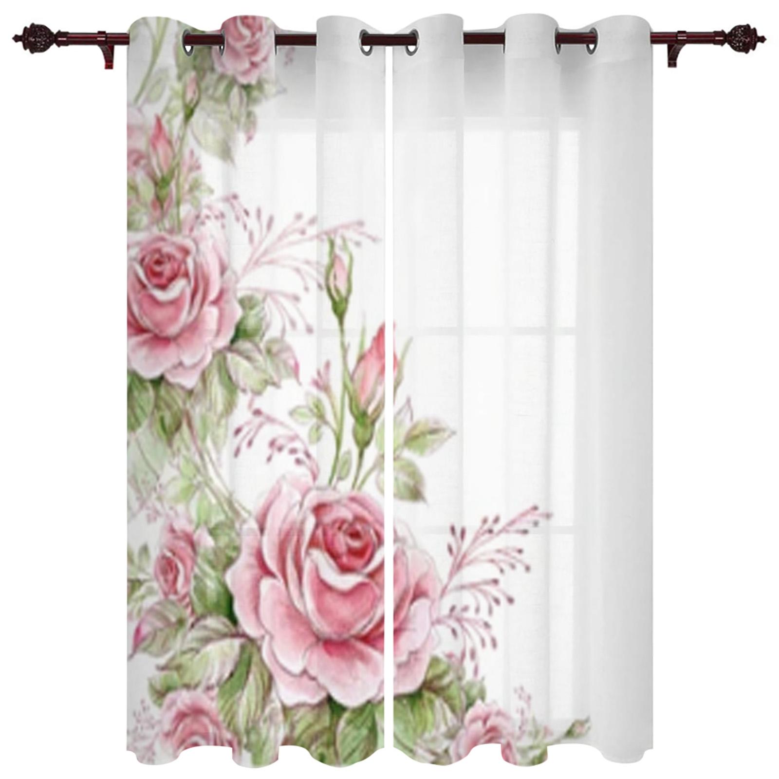 Розовая Роза Романтические Оконные Шторы Кухонные Шторы Панель Домашний Декор Шторы — фото 17