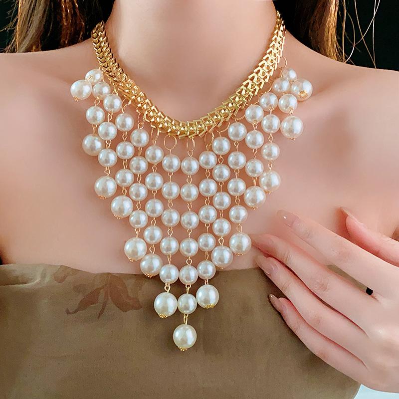Female Personality Letter Pearl Tassel Necklace