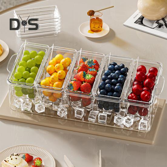 Fruit Serving Tray Food Storage Box with 5 Compartments Large Capacity BPA Free Transparent Multipurpose Fruit Salad Box