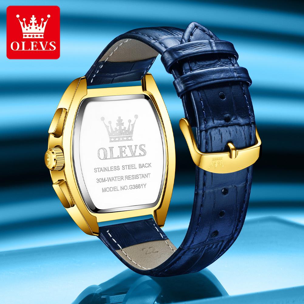 OLEVS Brand Watch Men's Business Quartz Watch Multi Functional Leather Strap 3661