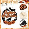 Fall Front Porch Signs Halloween Wooden Wreath Door Hanger Sign, Pumpkin Ghost Black Cat Witch Ornaments Bat Patterns, Hanging Plaque for Farmhouse