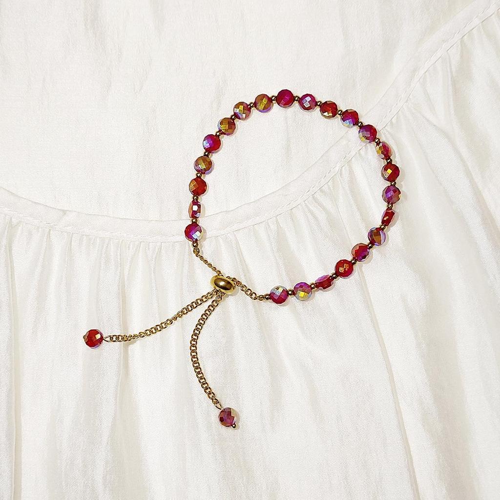 18K Gold & Stainless Steel Crystal Beads Waterproof Retractable Women's Bracelet