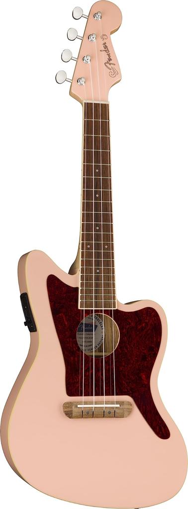 Fender Fullerton Walnut Tortoiseshell Shell Soft Case Included Jazzmaster® Ukulele, Fingerboard, Pickguard, Pink,