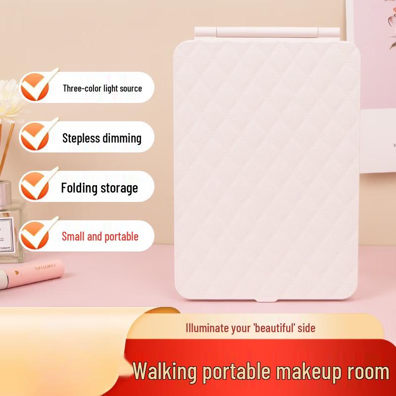 Oeny Portable Leather Texture Folding Desktop Makeup Mirror