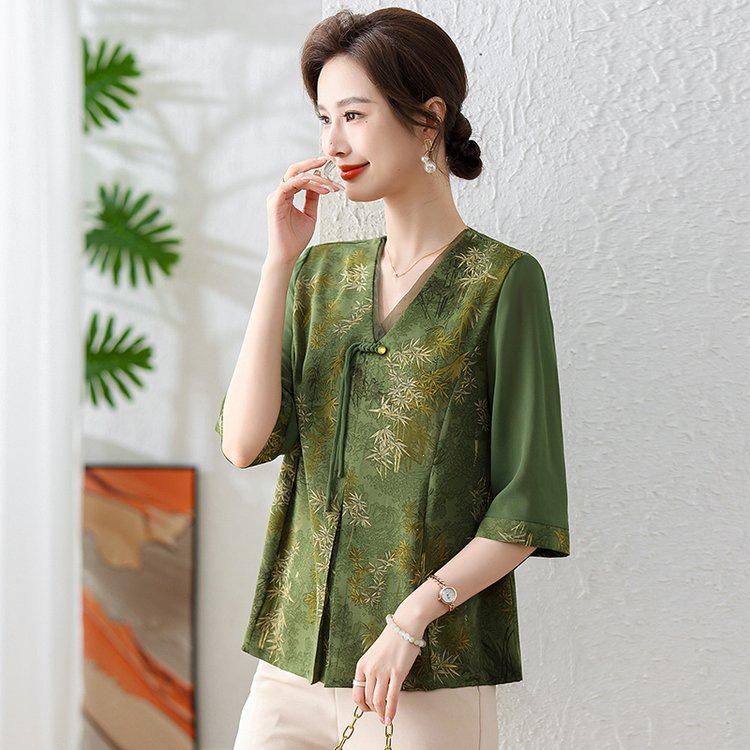 2026 Stylish Seven-Point Sleeve Summer Shirt for Middle-Aged Women