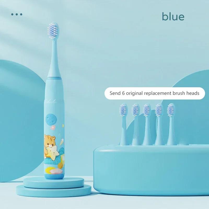 Spazzolino elettrico sonico per bambini IPX7 impermeabile, colorato, con cartoni animati, per uso da parte dei bambini, setole morbide sostituibili con testine per spazzolino da denti