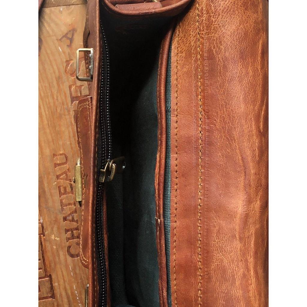 Φαρδιά δερμάτινη τσάντα τσάντα 9" χειροποίητη, ρετρό, σε στυλ boho με αποθήκευση με φερμουάρ και θήκες