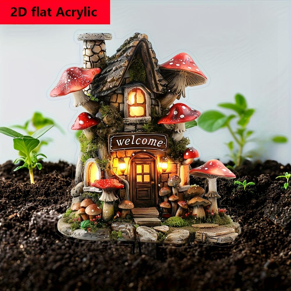 Bright Mushroom House, 2D Flat Acrylic, Decoration, Suitable for Garden, Lawn, Outdoor, Party, Christmas, Halloween,