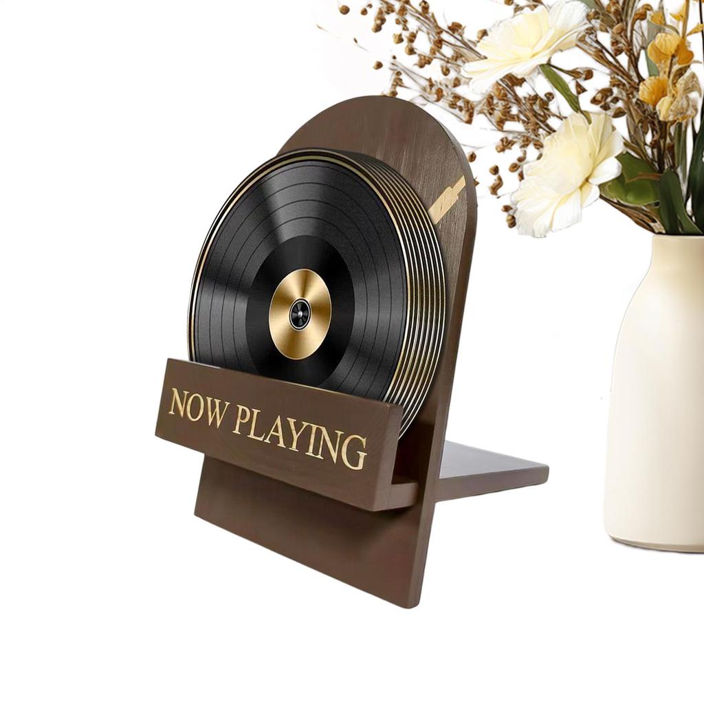 Wooden Record Stand Rotating Vinyl Record Storage Rack Vintage Decorative Album Display Holder With "Now Playing" Logo