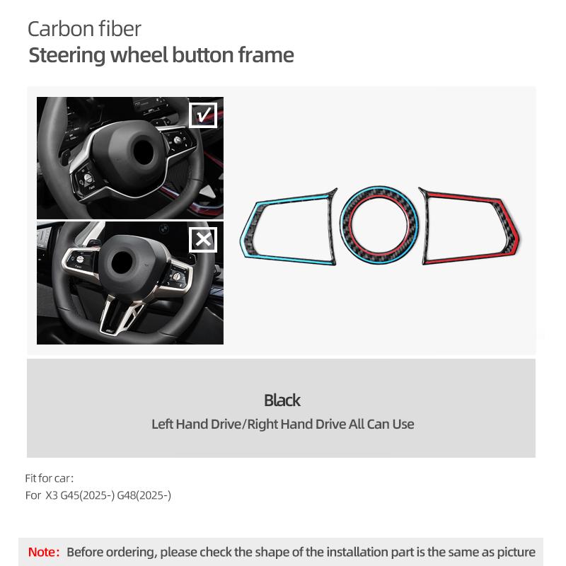For BMW X3 G45 G48 2025- Carbon Fiber Steering Wheel Button Frame Sticker Emblem Trim Ring Car Interior Decor Accessories FW6