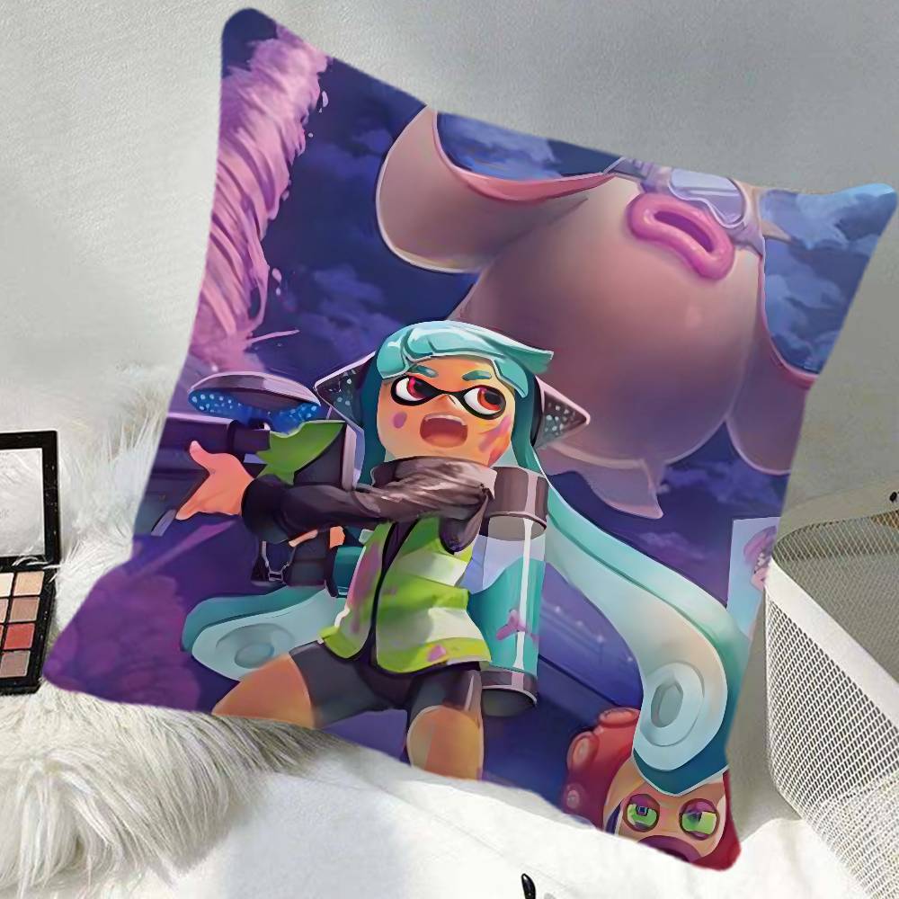 SSplatoon  Video Game Splatoon Pillow Case Square Pillow Bedroom Sofa Leisure Comfort Cushion Car Home Decoration