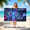 City Cyberpunk Theme Soft Beach Towel Personalized Custom Name Text Towel Portable for Beach Pool Travel