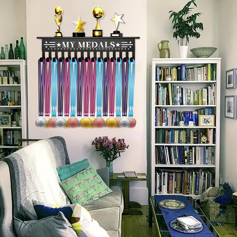 Heavy-Duty Metal Awards Trophy Display Stand Medal Hooks Wall Mount Organizer Medal Storage Holder Display Home Office Decor