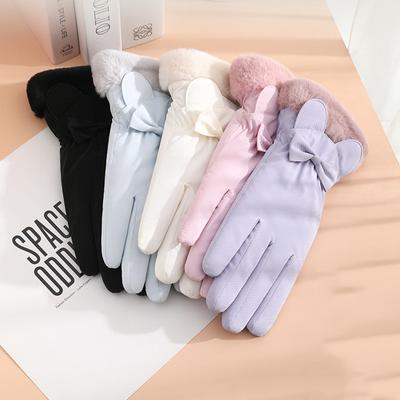 Women Winter Cycling Gloves Thick Plush Windpoof Solid Color Touch Screen Waterproof Warm Anti-slip Cute Embroidery Lady Outdoor Gloves