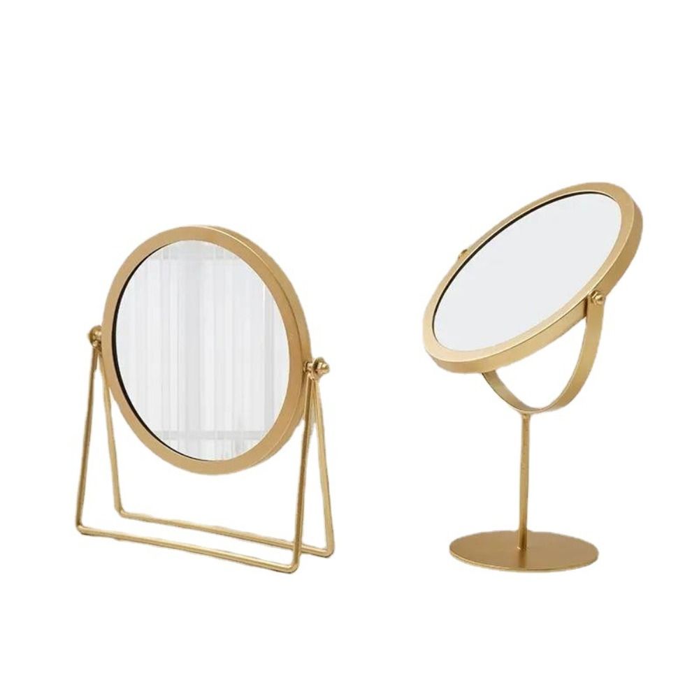 Metal Makeup Mirror with Stand Round Dressing Mirror Retro Desktop Mirror  Bedroom