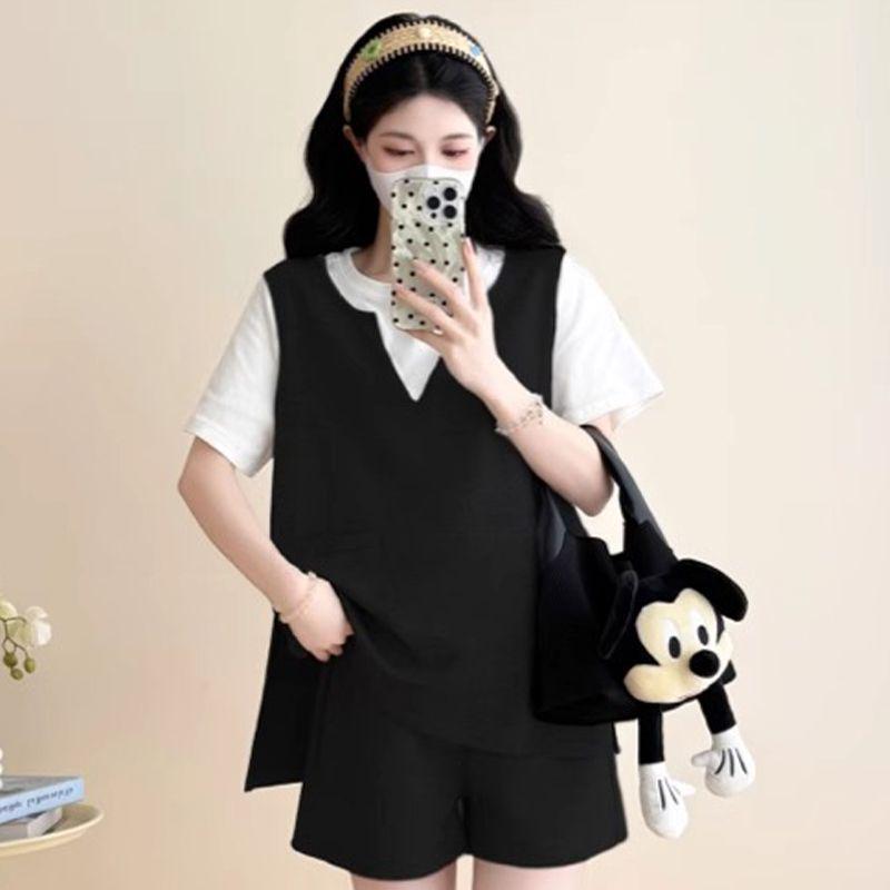 Chic Maternity Summer Two-Piece Set: Stylish Large-Size Top & Shorts 2026 M [40-50 kg]