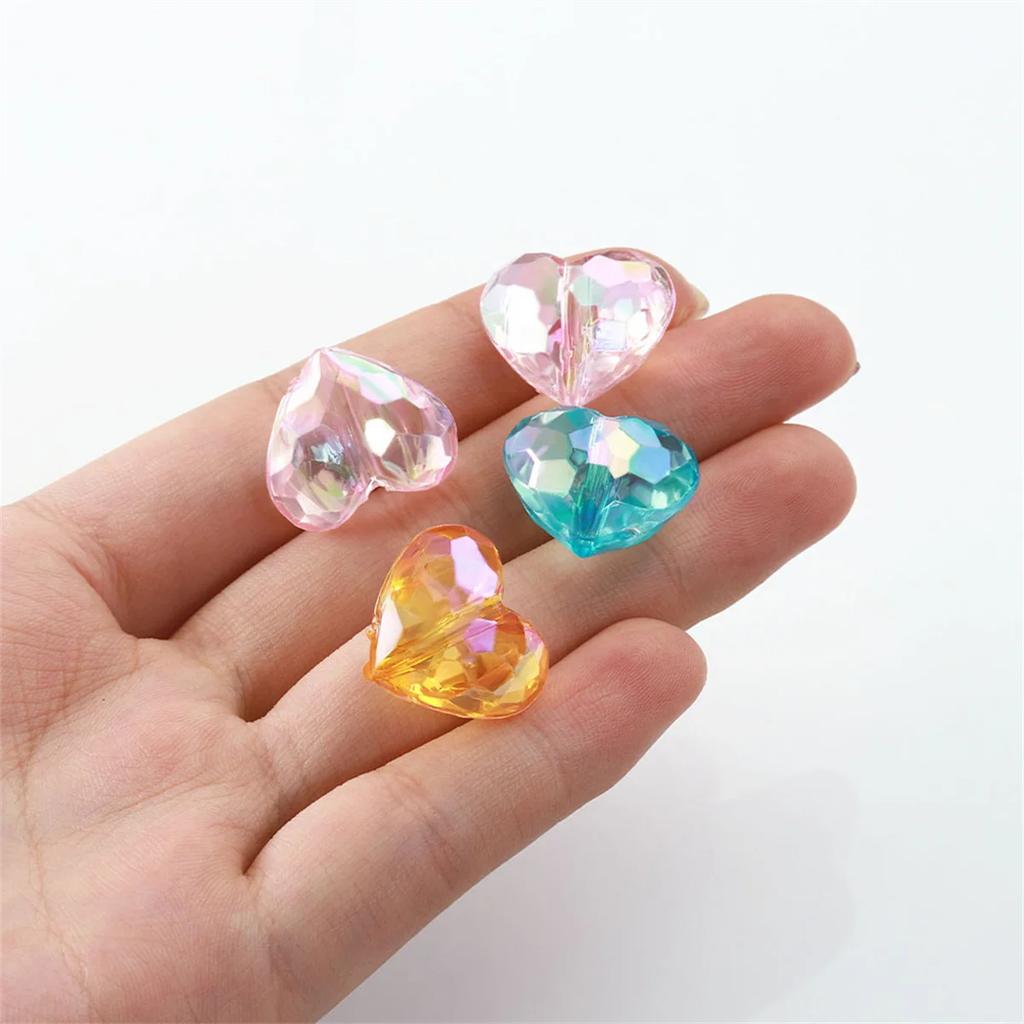 TX27 20pes Aerylic Heart Beads Tranaparent Loose Spacer Beads DIY JewelryMaking Pendants Neaklace Bracclet Needlework Material