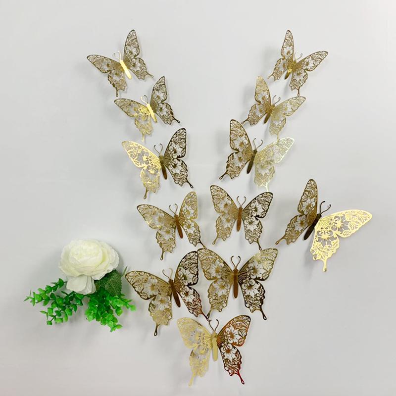 12pcs/Lot 3D Hollow Colorful Butterfly Wall Sticker For Children Room Kids Room Decor Wedding Decoration Living Room Bedroom Art