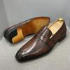 Fashion Size 7 To 12 Classic Mens Penny Loafers Genuine Cow Leather Dress Shoes Brown Handmade Slip on Italian Style Office Formal Shoes
