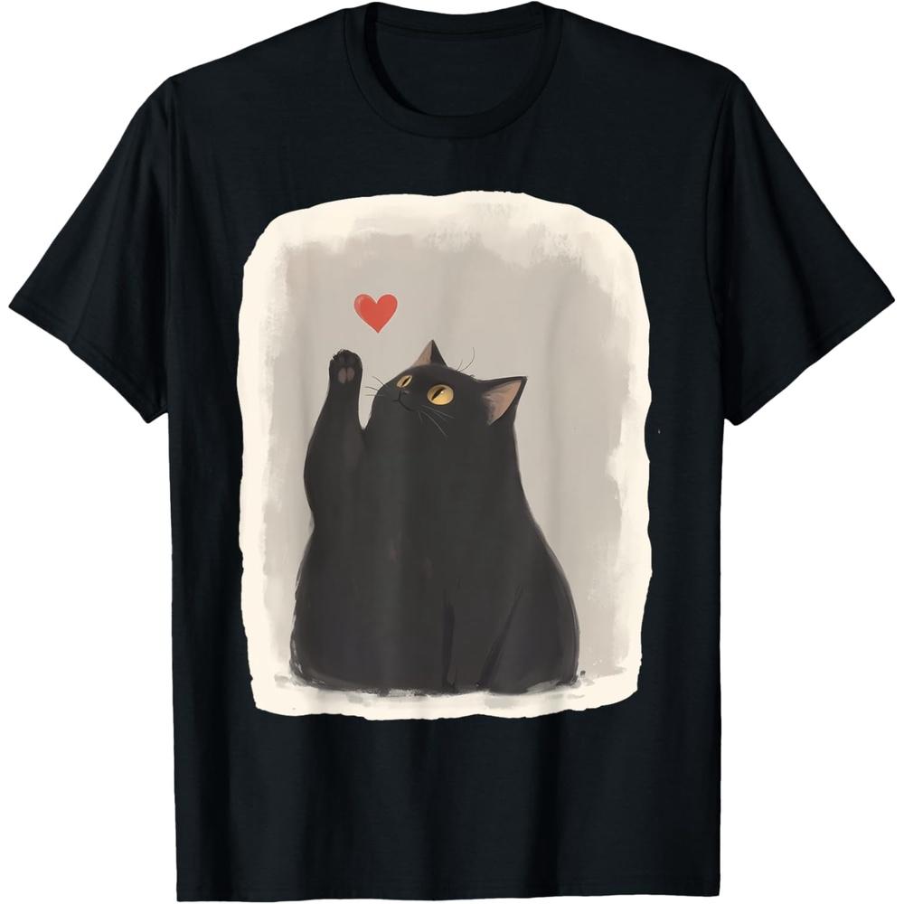 Japanese Anime Cute Cat Heart Kawaii Black Cat Heart Girls Cotton Men T Shirt 4XL чёрный
