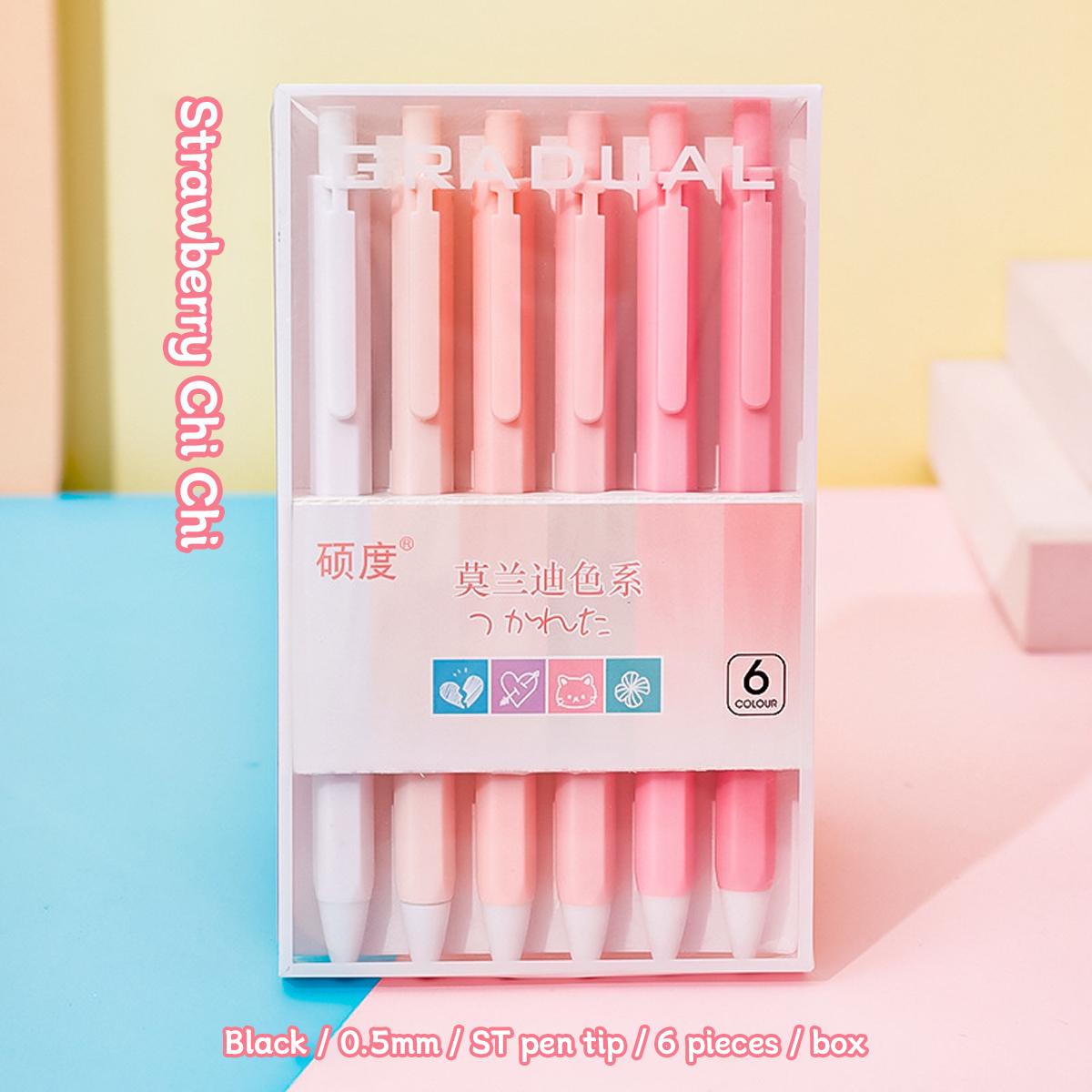 

6 Boxed Gel Pens 0.5 mm ST Pen Tip Press Gel Pen Morandi Color Quick-drying Writing Pen School Office Supplies Stationery black рожевий