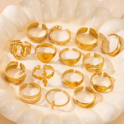 Fashionable Niche Titanium Steel High-end Metal Non Fading Ring for Women with Exaggerated Design and Adjustable Opening for Accessories