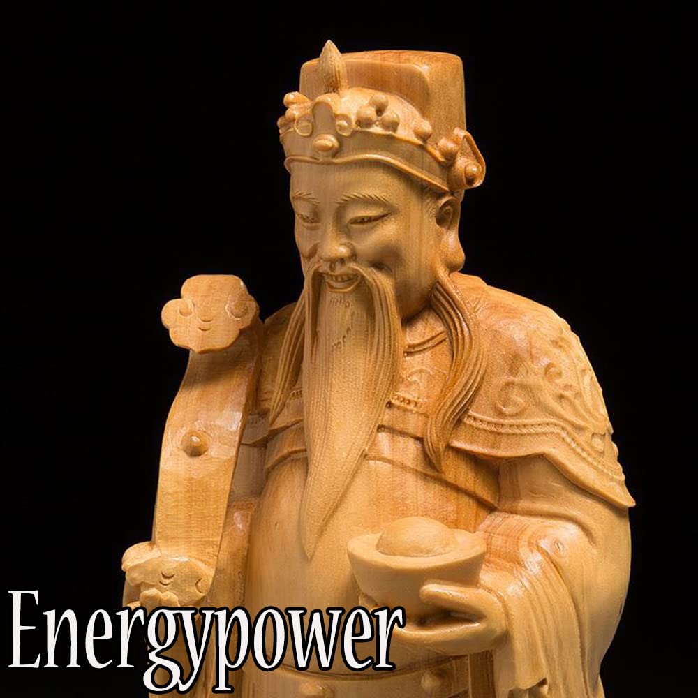 EnergyPower Wooden God of Wealth Feng Shui Good Business and Career Perfect for and Protects Against Evil and Increases Chinese Natural Boxwood