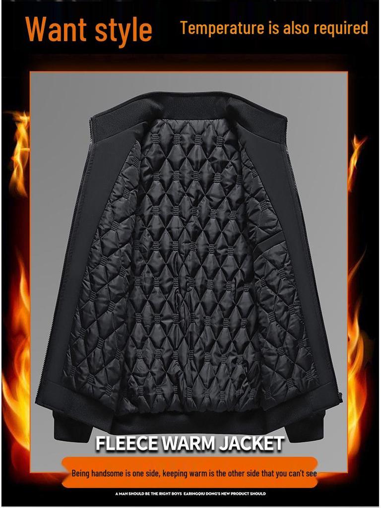 Men's Plus-Size Thick Fleece-Lined Stand Collar Jacket - Casual Fashion for Middle Age