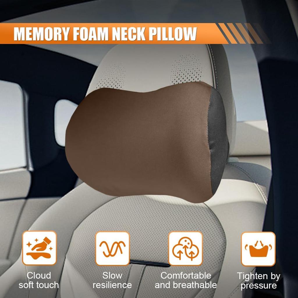 Car Headrest Pillow for Driving - Memory Foam Soft Automotive Neck Support Pillow Cushion with Adjustable Strap - Comfortable Car Seat Headrest