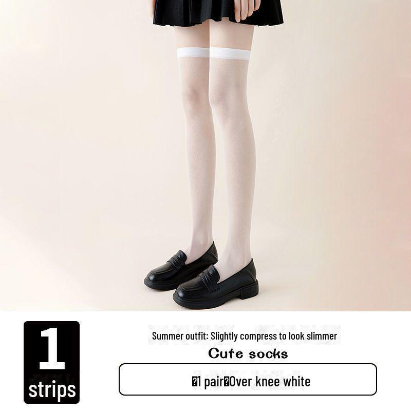 Șosete negre de vară peste genunchi cu transparență ridicată - Stil uniform JK cu tub mijlociu pentru eleve