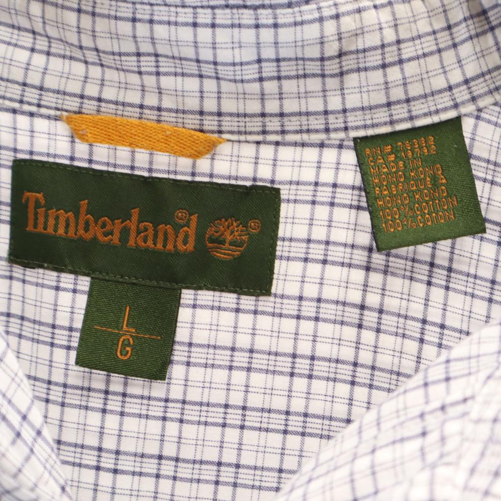 Timberland Check Pattern Short sleeve Cotton shirt L white Men's Used