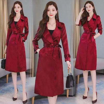 Autumn 2023 Women's British Hong Kong Trench Coat with Lapel, Princess Sleeves, Slim Waist, Knee-Length