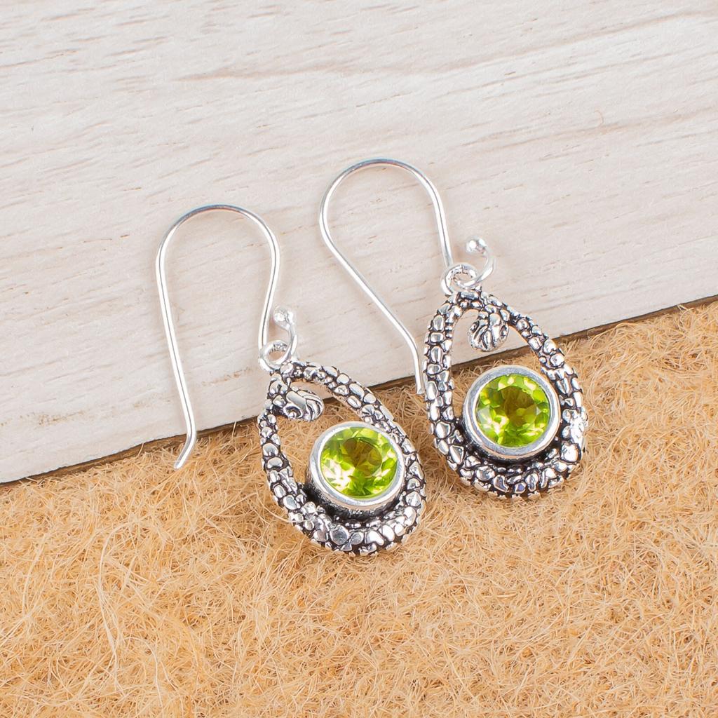Peridot Gemstone 925 Sterling Silver Jewelry Drop/Dangle Statement Earrings1.38" CE-3-4
