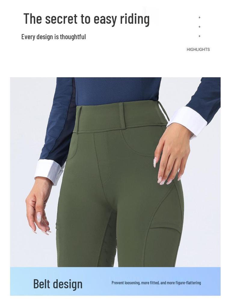 Women's High Waist Equestrian Breeches with Full Seat Silicone Grip and Dual Side Pockets