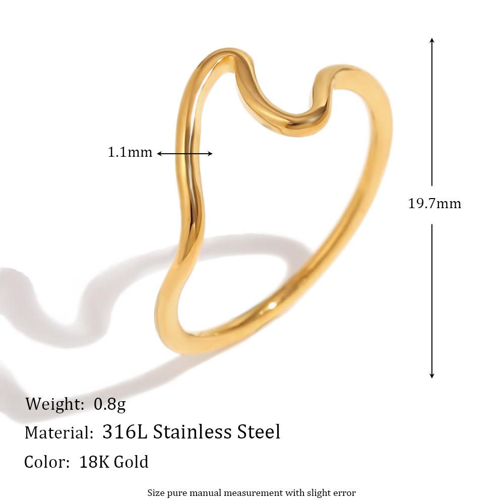 E. B. Belle Minimalist Wavy Stainless steel Women s Ring PVD Plated Fashionable Finger Jewelry Gift 5 золотой