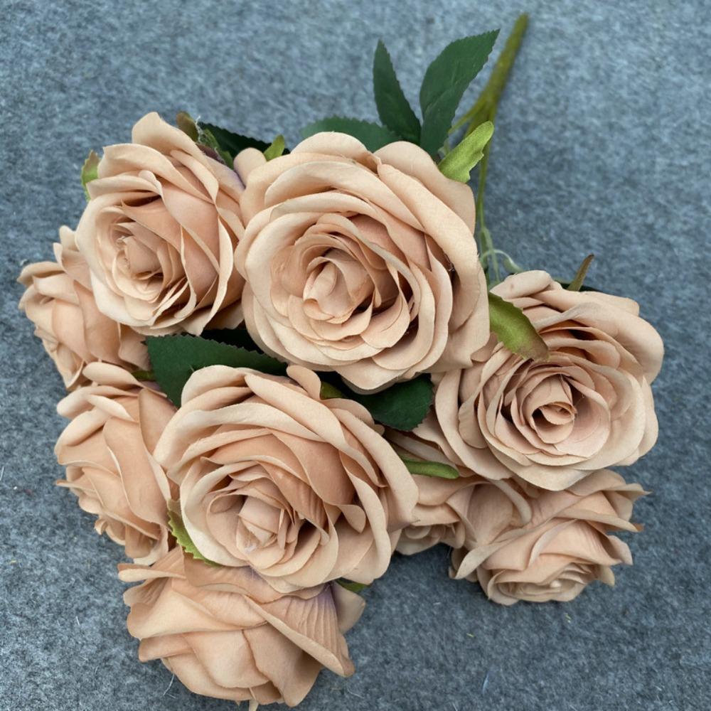 9 Heads Rose Bouquet Retro Style Realistic Design Simulated Flowers Multi Head Colorful Blooms Wedding Decoration