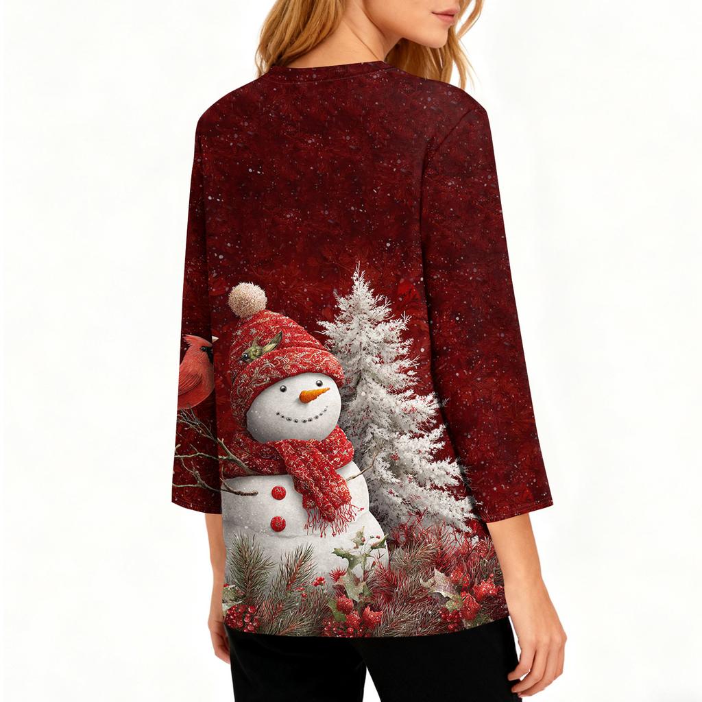 3/4 Sleeve Shirts For Women Print Graphic Tees Blouses Casual Plus Size Basic Tops Pullover