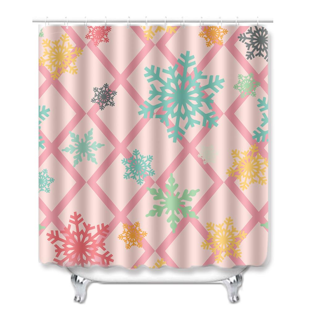 Christmas Shower Curtain Floor Mat Combination Four-Piece Set Bathroom Toilet Carpet Shower Room Mat Foot Mat