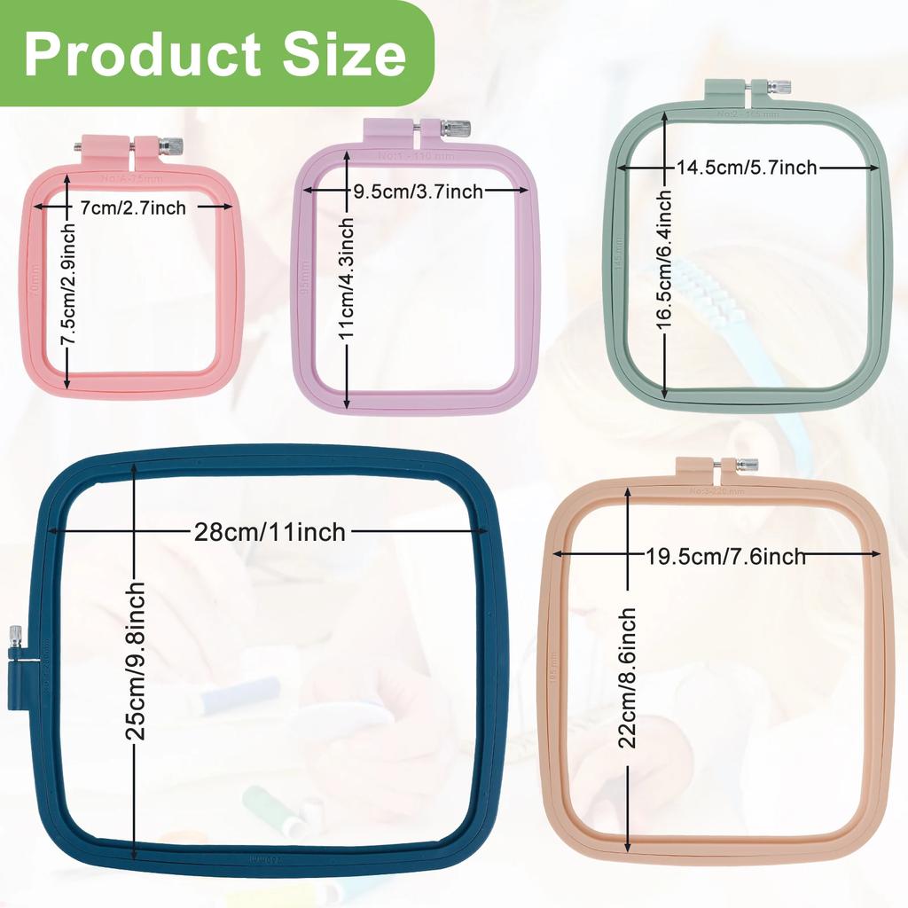 5/4Pcs Square Embroidery Hoops Cross Stitch Rings Multiple Sizes Embroidery Frame for Hand Sewing Needlework Embroidery Projects
