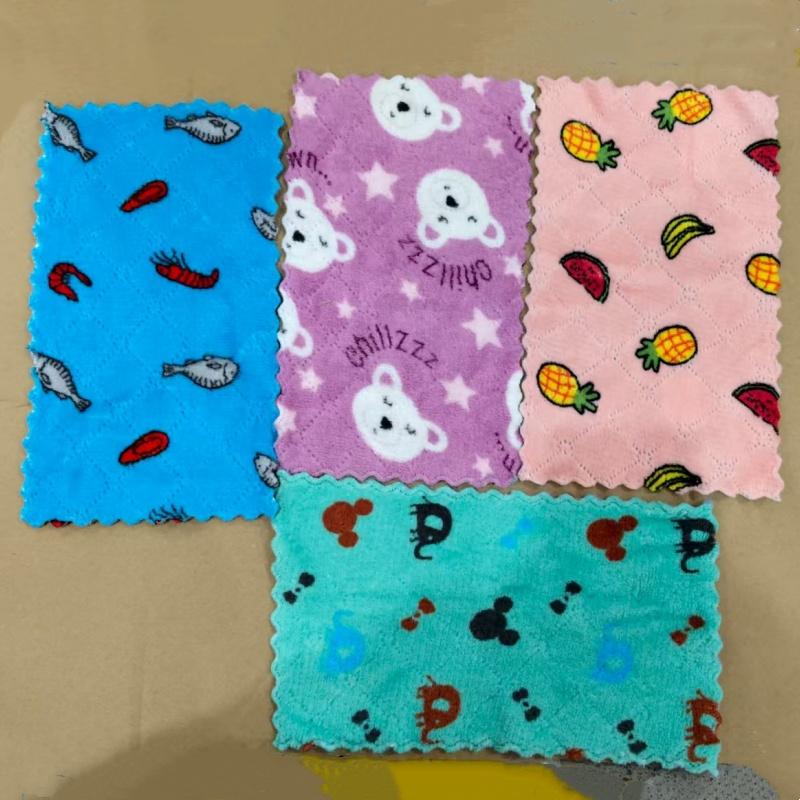 

10pcs/20pcs Cartoon Pattern Rag Household Cleaning Cloth Coral Velvet Absorbent Decontamination Kitchen Towel 10pcs