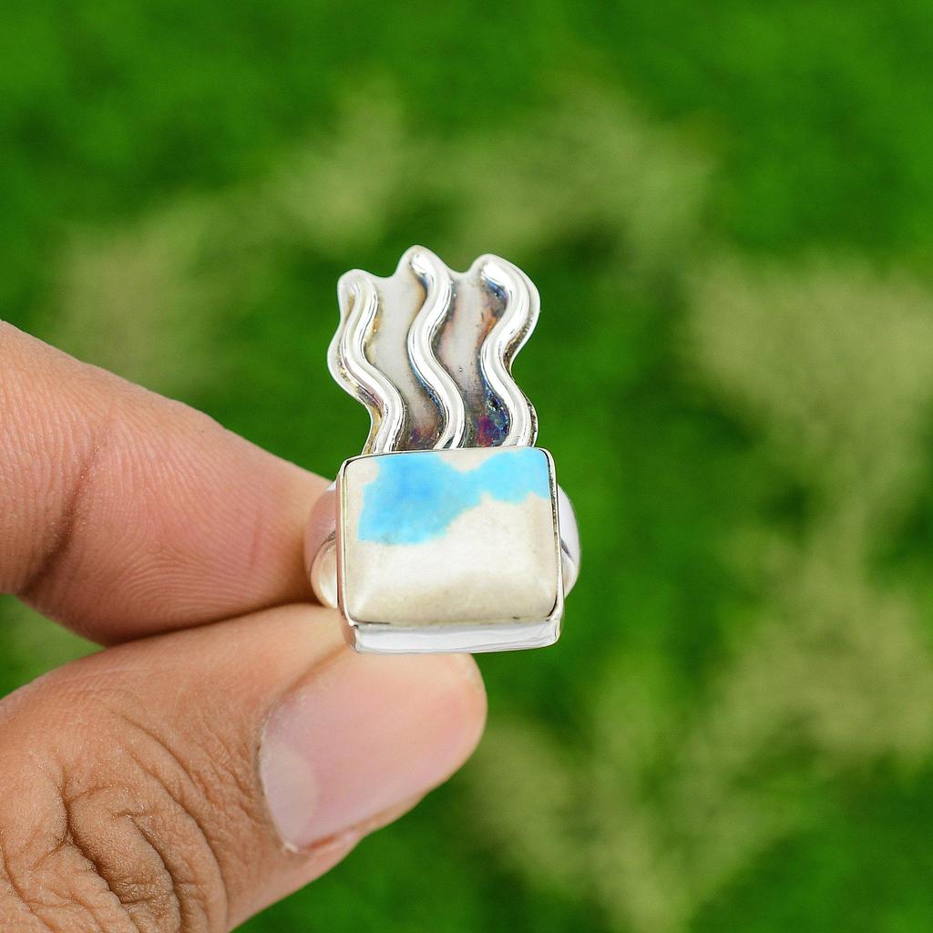 Natural Sleeping Beauty Turquoise Promise Blue Ring Size 6.75 925 Silver