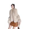 Europe, America, autumn and winter imitation fox hair splicing fur coat short women's warm artificial fur leather coat