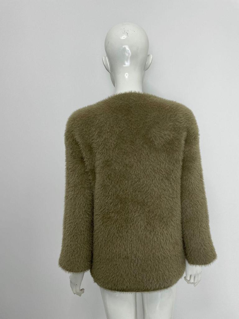 2025 Hollow V-Neck Faux Mink Velvet Sweater: Soft Knit Women's Solid Color Top