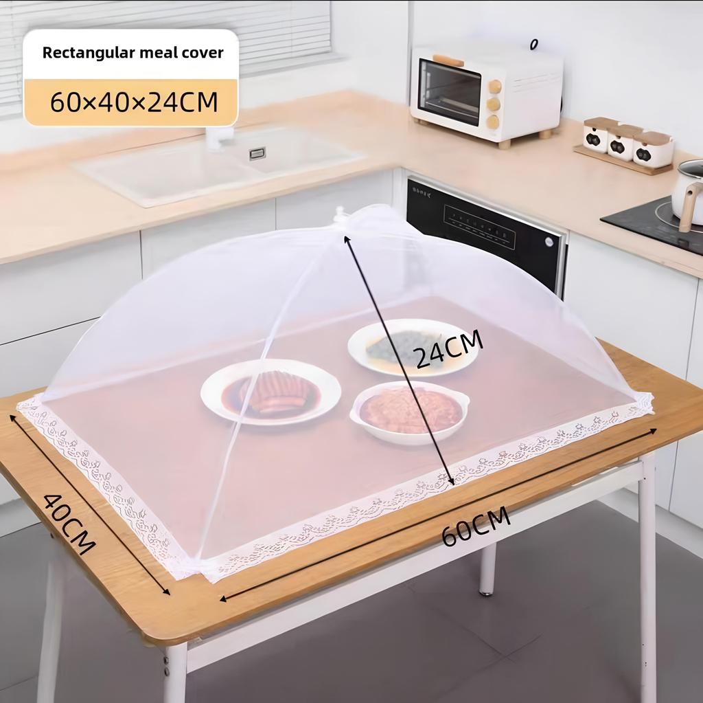 Large Pop-Up White Mesh Food Cover Tent - Foldable, Washable, Transparent Mesh, Ideal for Outdoor Picnics, BBQs, & Parties, Protects From Insects