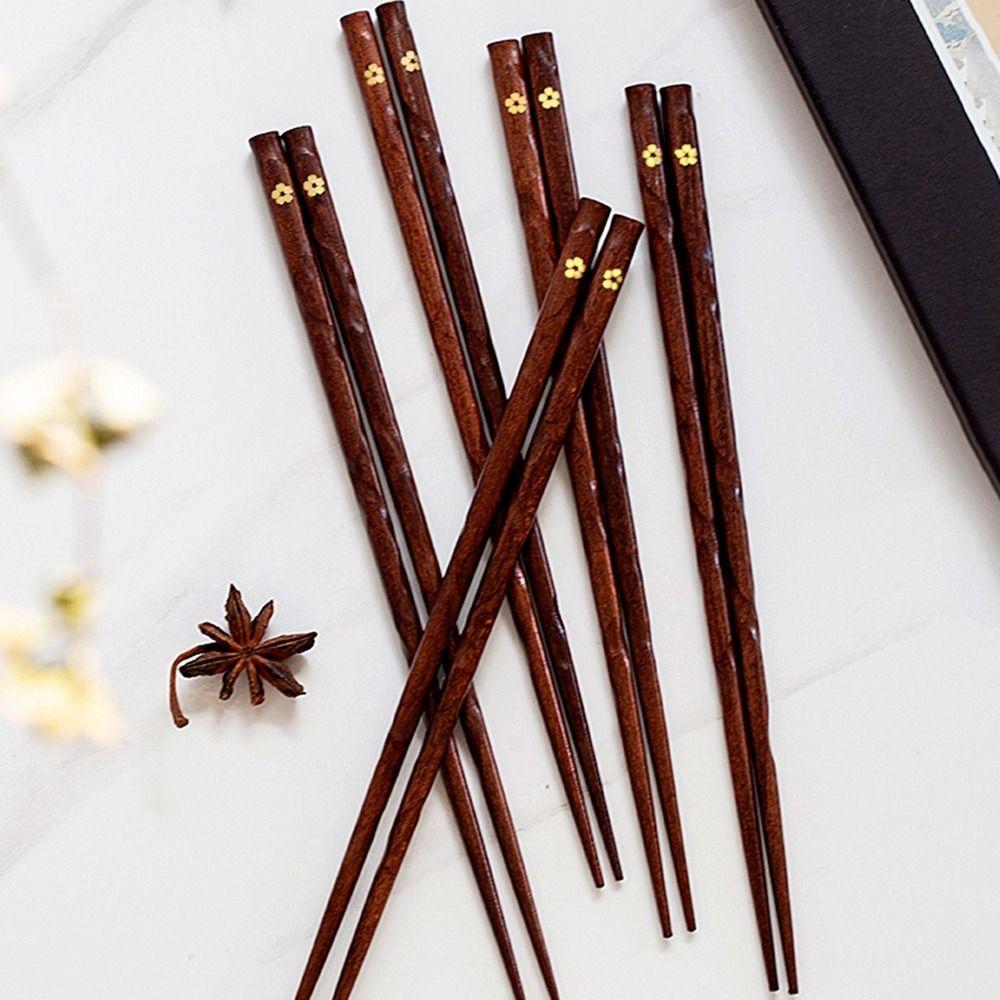 Japanese Wooden Reusable Plum Blossom Pattern Rustic Kitchen Utensils Tableware Chopsticks Flatware
