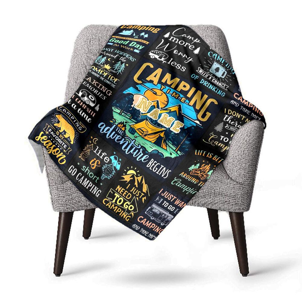 Camping Adventure Time Name Blanket Comfortable Soft Lightweight Multiseasonal Blanket For Picnics Couches Offices Beds Living Rooms Perfect Gift For