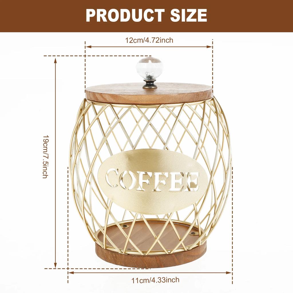 Coffee Pod Basket Holder Metal Coffee Pod Organizer with Dust Cover Hollow Design Large Capacity Kitchen Storage Basket