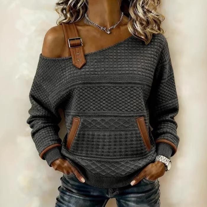 2026 Trendy Patchwork Denim Long-Sleeve Top for Women – European & American Autumn/Winter Fashion