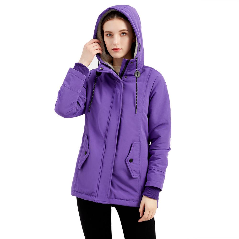 Parker Women's Hooded Lambswool Cotton Jacket - Fleece-lined, Autumn/Winter European Size Coat