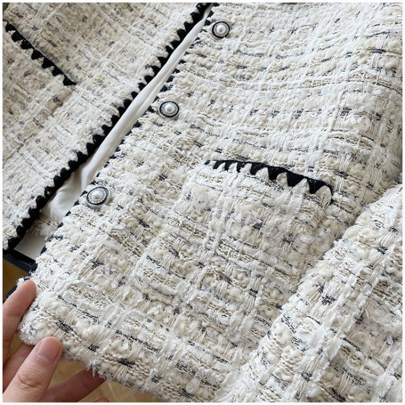 Frühlings-Herbstjacken-Design Mode Süße Tweed-Blazer Damen Französisch Elegant Büro Dame Wollene Kurze Anzugmäntel